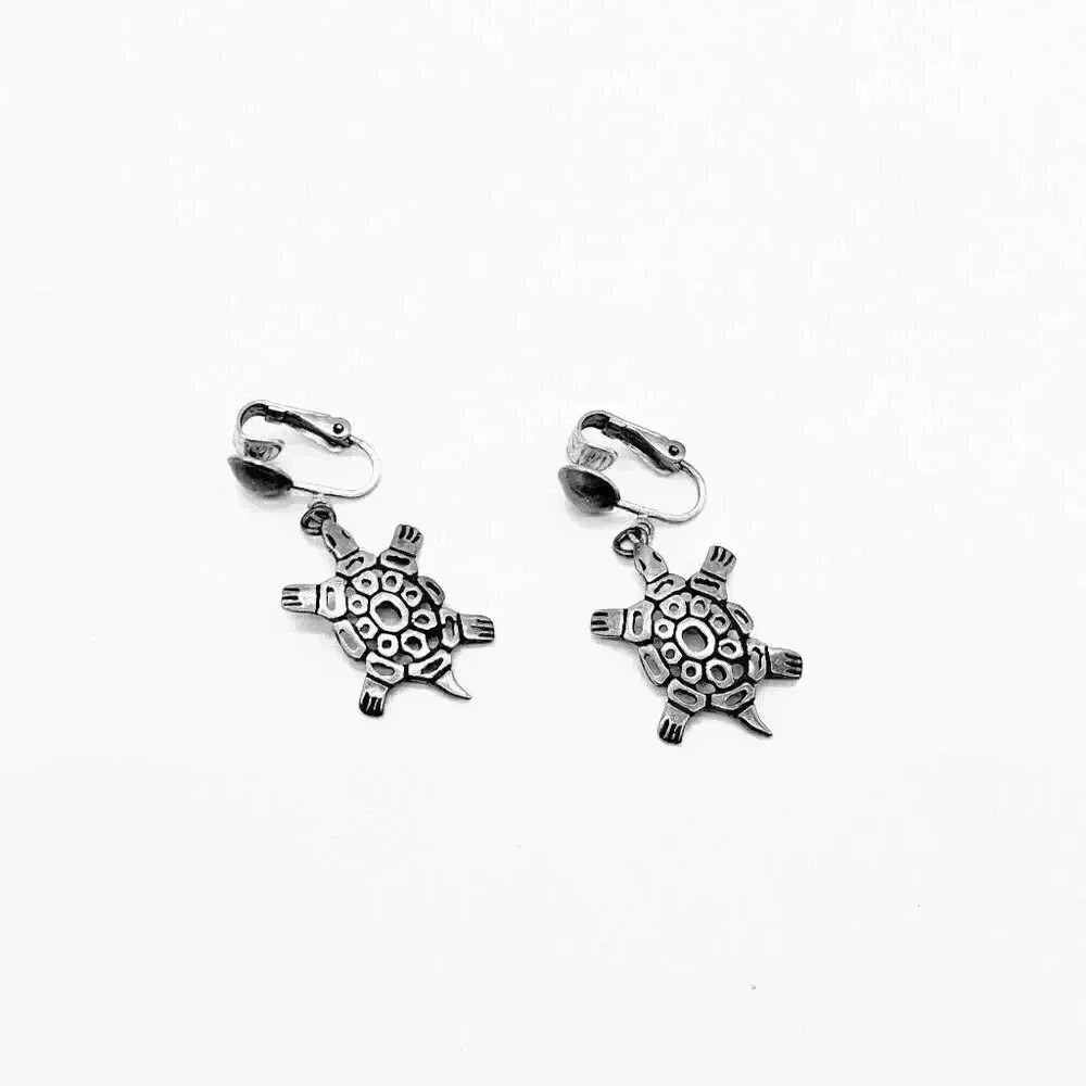 Sterling Silver Turtle Clip On Earrings
